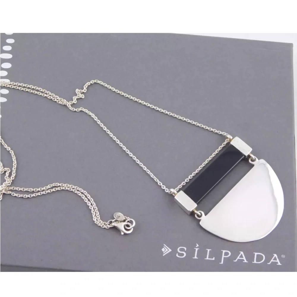 Silpada Vintage Sterling Silver Onyx Large Half Moon Pendant Necklace. - Picture 10 of 10